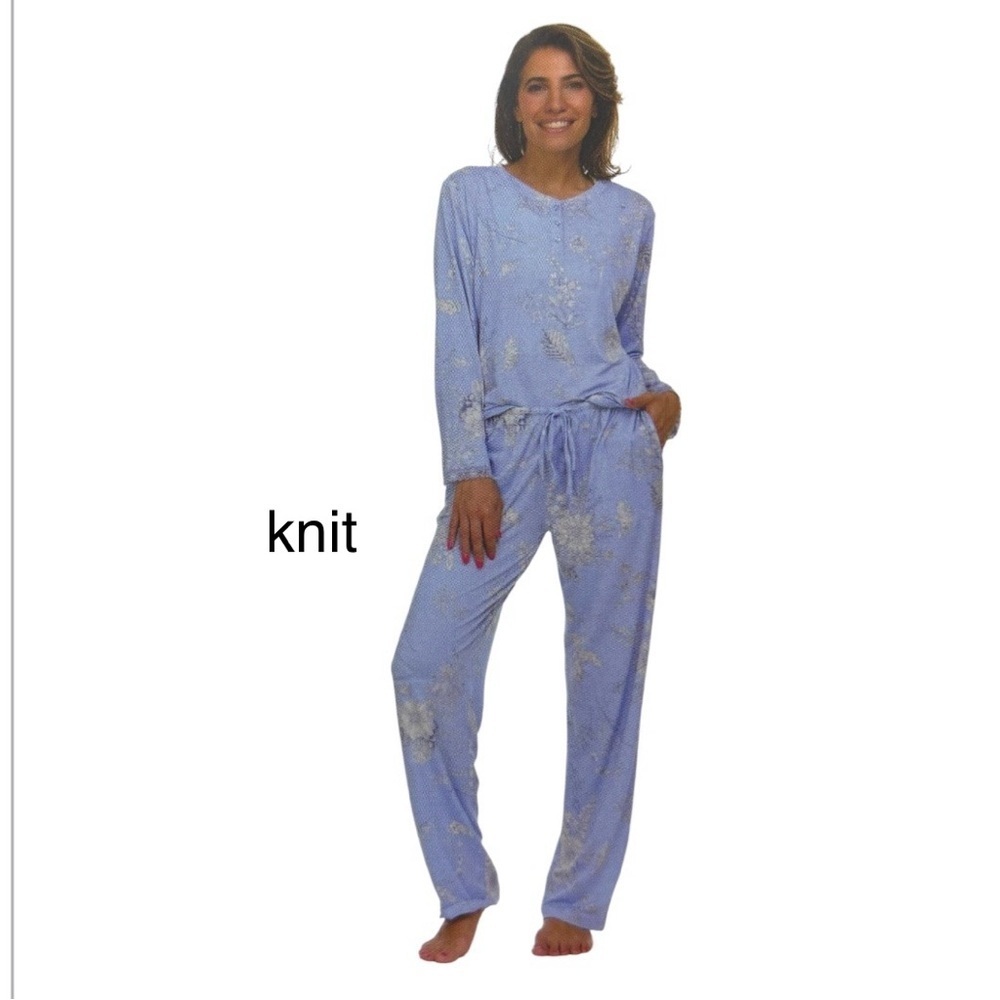 FLORA NIKROOZ Women’s Henley Pajama Lightweight Knit Set Super Soft Blue Floral